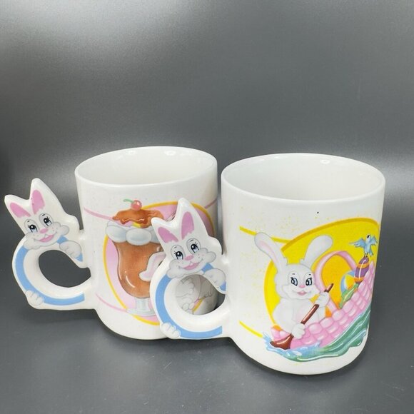 1980s Mug Cup Kitsch Colorful Bunny Rabbit Drinking Float Ceramic Mugs Cups Set2 - Picture 13 of 13